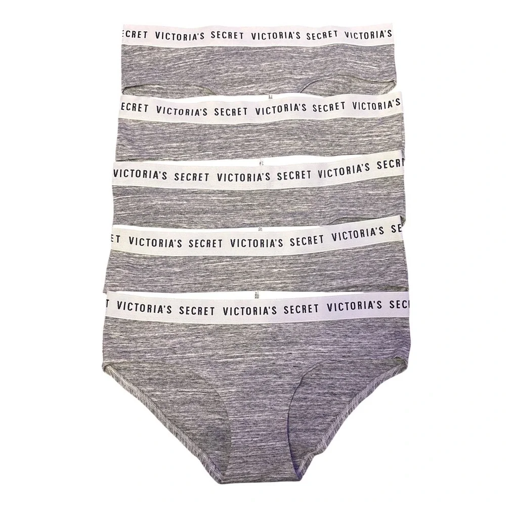 NEW Victoria's Secret Gray Logo Waist Bikini Panties 5 Pack, Size M